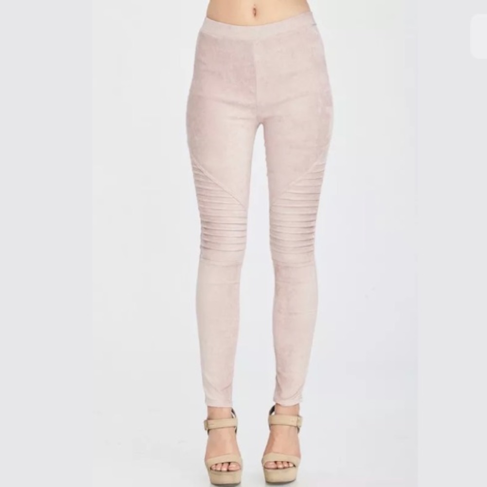 Pink Blush Faux Suede Stretch Moto Leggings - Picture 5 of 8